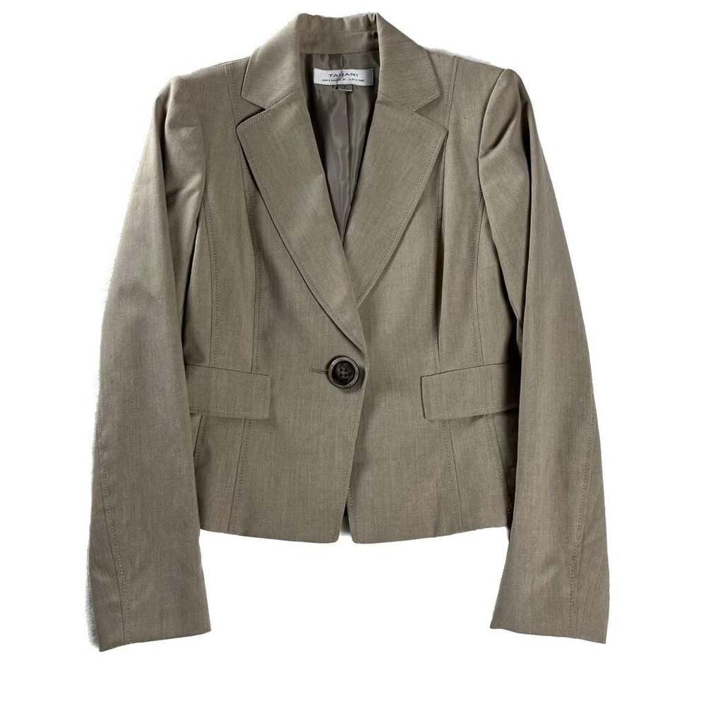 Tahari Arthur S. Levine Tan Tailored One Button Blazer‎ Jacket Size 2